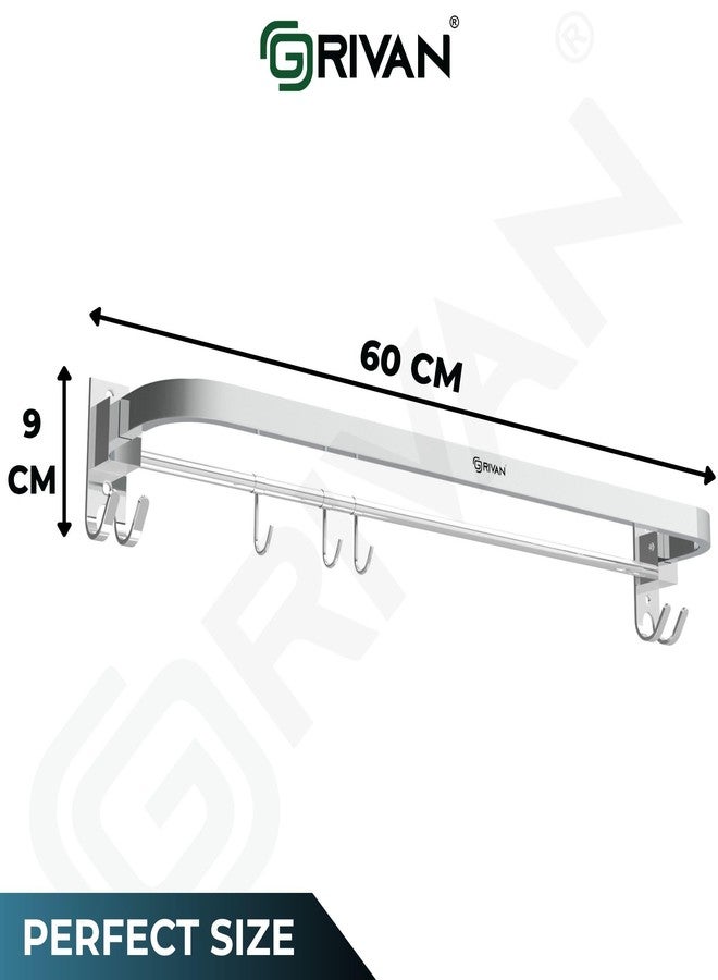 GRIVAN Premium Stainless Steel 24 Inch Foldable Towel Rack/Rod/Stand for Bathroom, Towel Holder with Hooks and Hanger (Silver, Chrome Finish) - Image 2